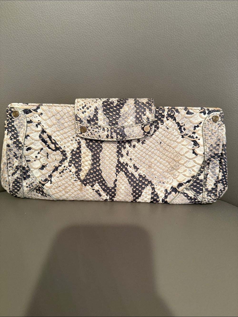 Neutral Python-Print Leather Clutch Wallet - Women